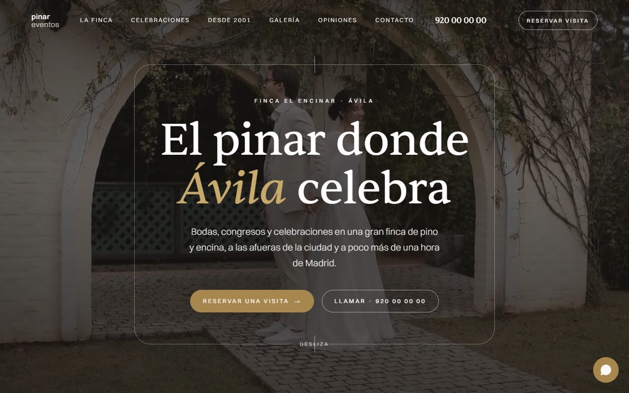Web de muestra para eventos y bodas: Finca de celebraciones