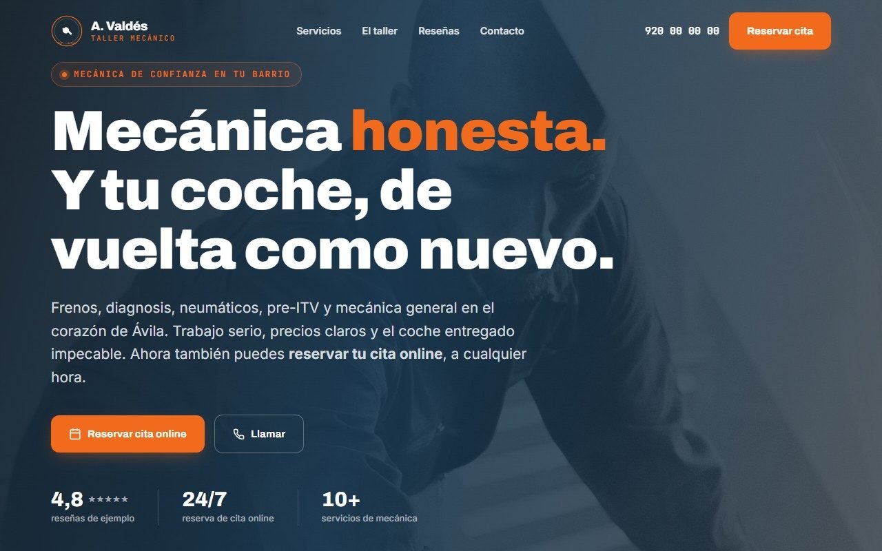 Web de muestra para automoción: Taller mecánico